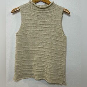 Vintage Chico's Design Beige Knit Sleeveless Mock Neck Tank Top